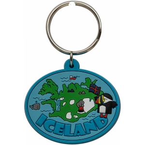 Keyring rubber puffin Icelandic map