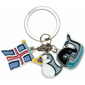 Keyring Icelandig flag puffin whale